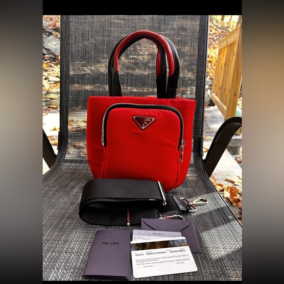 Prada Tessuto Pocket Rosso/Nero Handbag 1BG270 - Picture 1 of 16